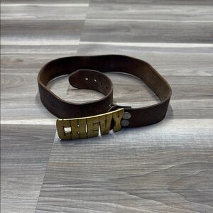 Vintage Chevy belt with hemp leaves Brown Leather Belt